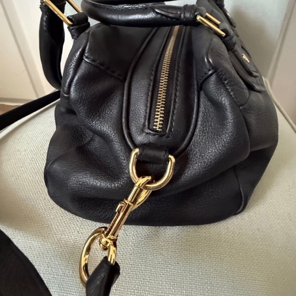 Marc Jacobs Black Pebbled Leather Satchel with Gold Plaque - Picture 12 of 15